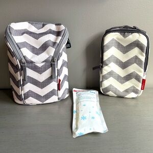 Skip Hop Grab & Go Insulated Bottle Holder & Wet Dry Bag for Diapers Gray White